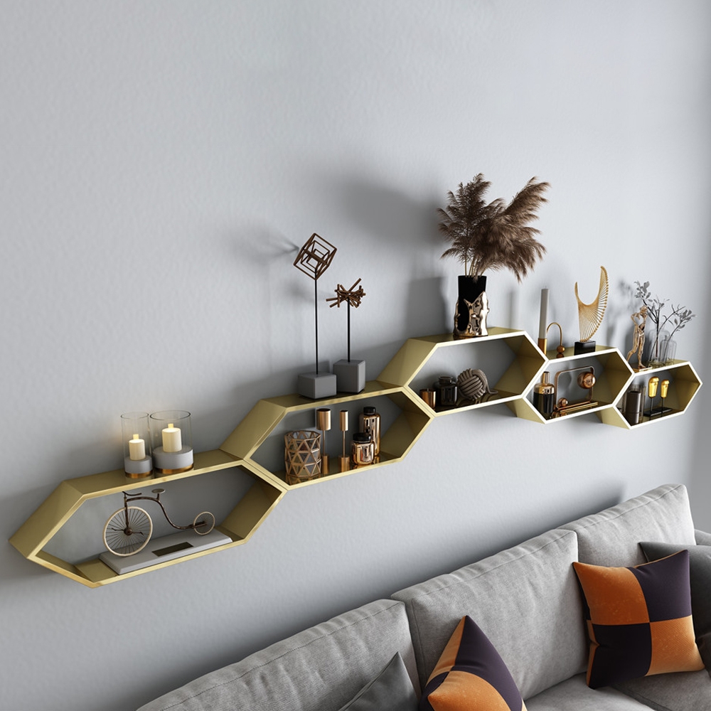 Modern Wall Mounted Floating Shelving in Gold window image