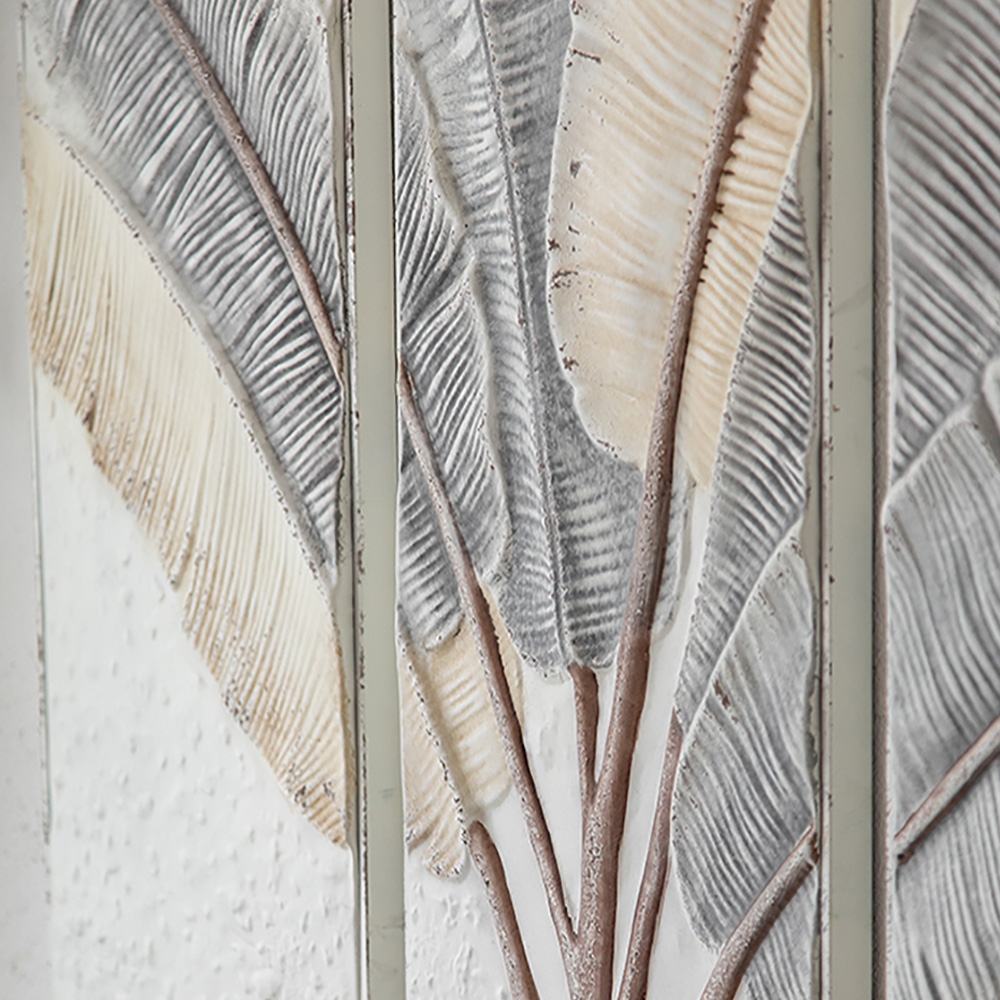 3 Pieces Set European Style Embossment Feather Leaves Sofa Background Metal Wall Decor window image