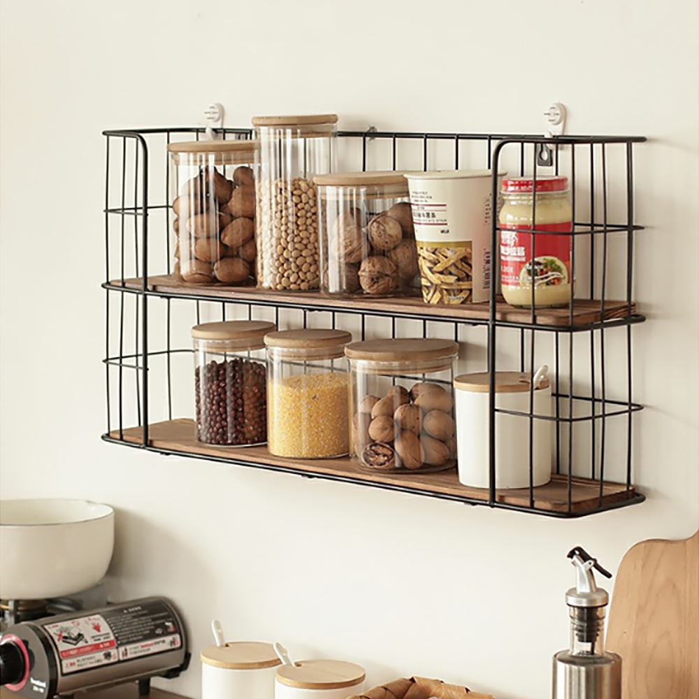 Rustic Modern Wall Mounted Shelf in Black & Natural window image