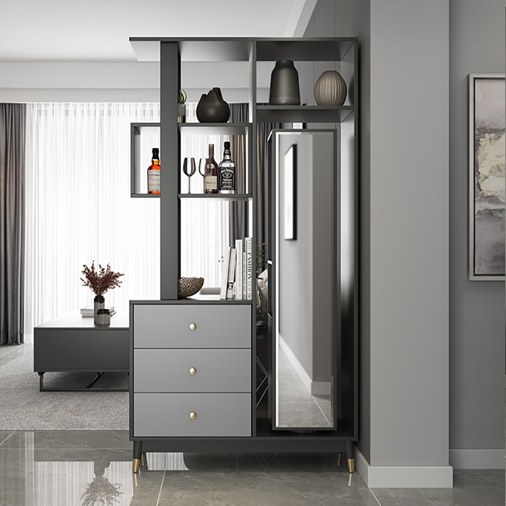 Contemporary Etagere Bookshelf with Drawer Entryway Cabinet window image