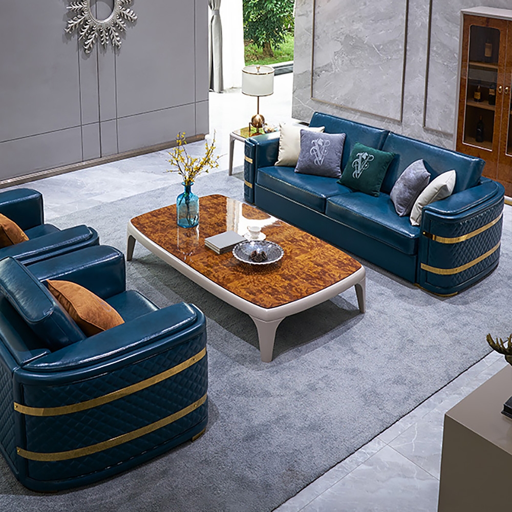 2450mm Retro Upholstered Microfiber Leather Sofa 3-Seater Luxury Sofa with Gold Base window image