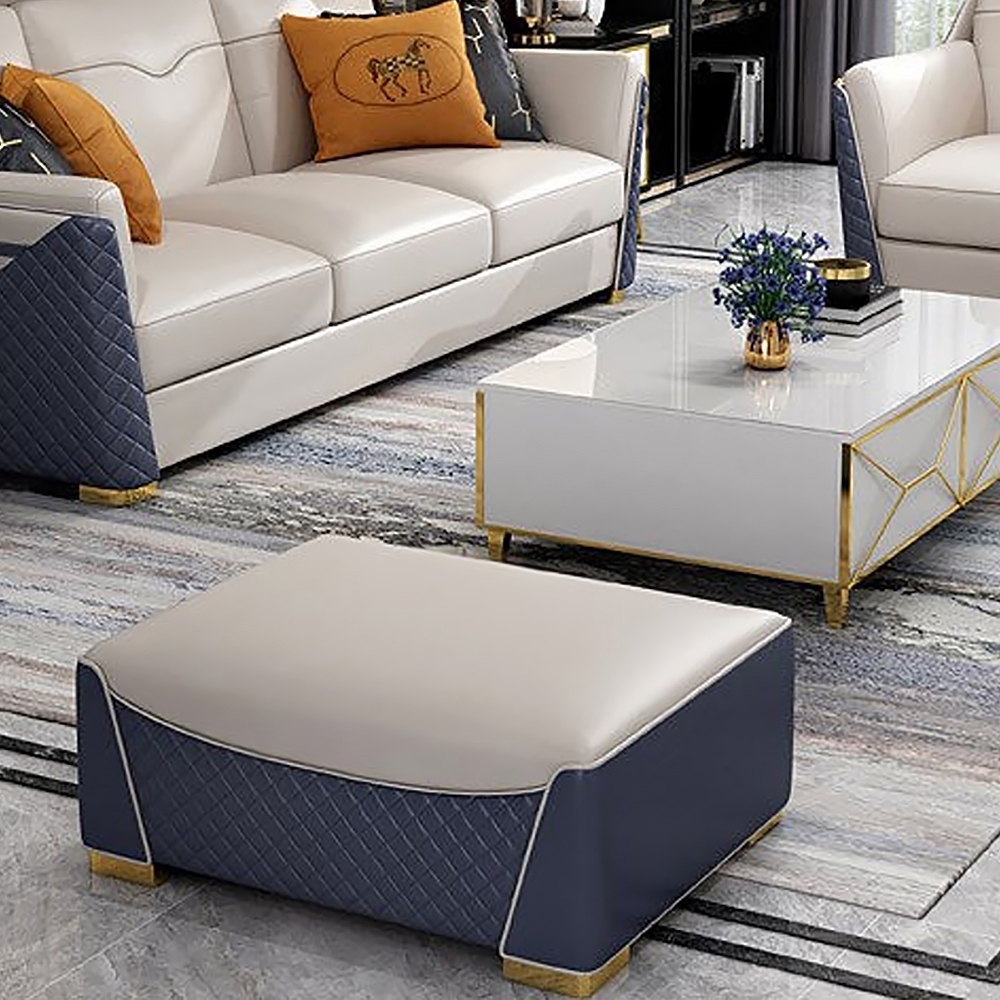 Luxury Ottoman Faux Leather Upholstered Ottoman Stool Gold Legs window image