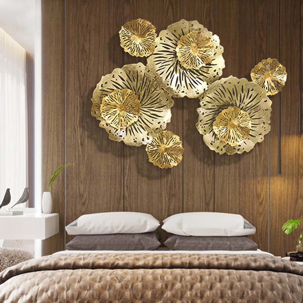 Light Luxury 3D Gold Hollow-out Metal Lotus Flowers Wall Decor window image
