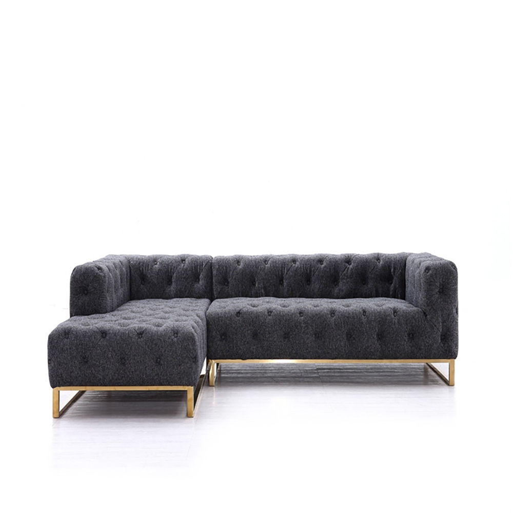 2400mm Modern Tufted Velvet Upholstered Sofa 3-Seater Sofa Grey Sectional in Gold Base window image