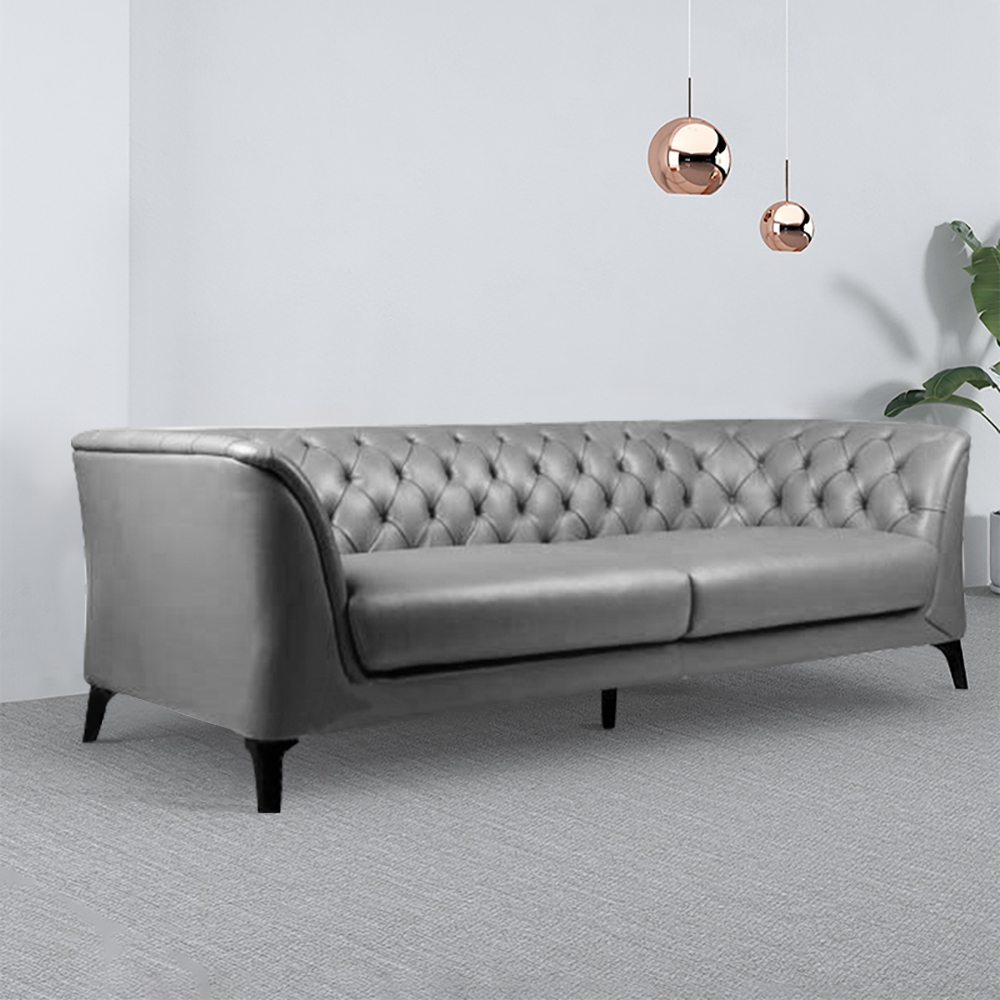 2100mm Grey Upholstered Leather Sofa 3-Seater Sofa Luxury Sofa Solid