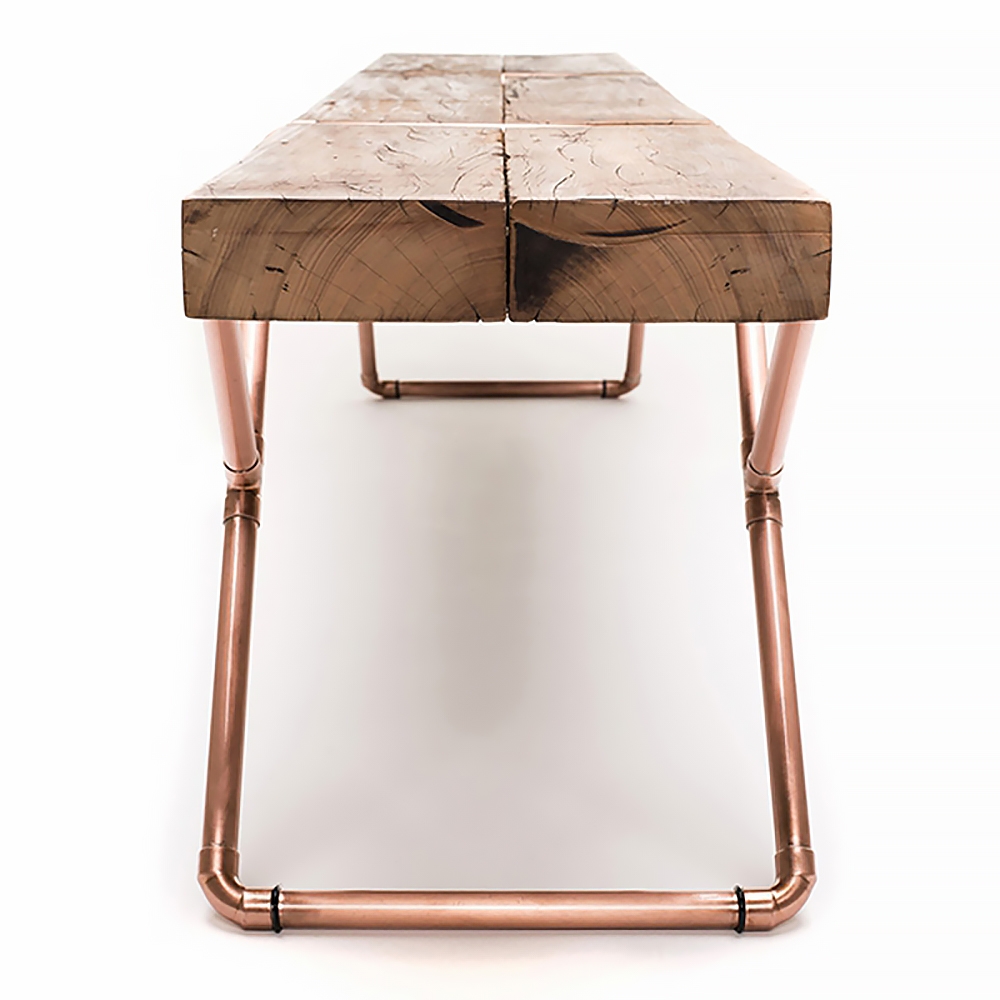 Walnut Solid Wood Bench in Gold Frame Retro Bench window image