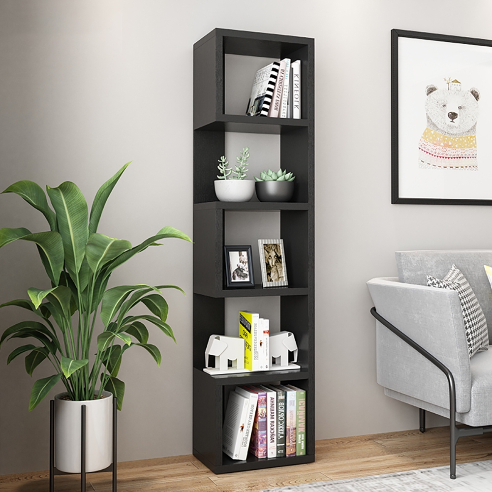Contemporary Geometric Bookshelf in Black 70" window image