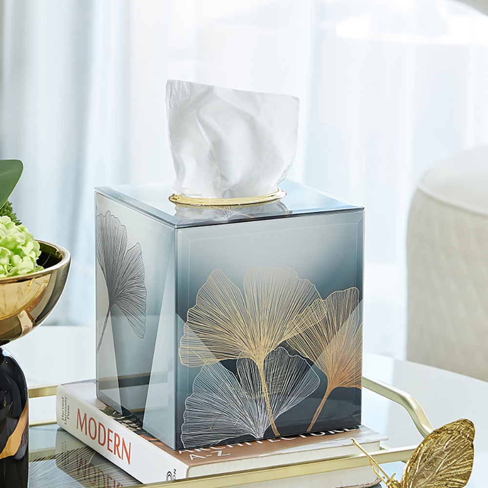 Contemporary Square Glass Tissue Box Cover Desk Organiser window image