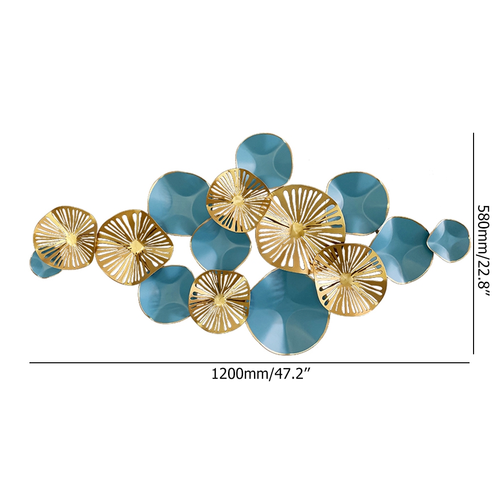 1200mm x 580mm Metal Lotus Leaves Home Wall Art Decor Blue&Gold window image