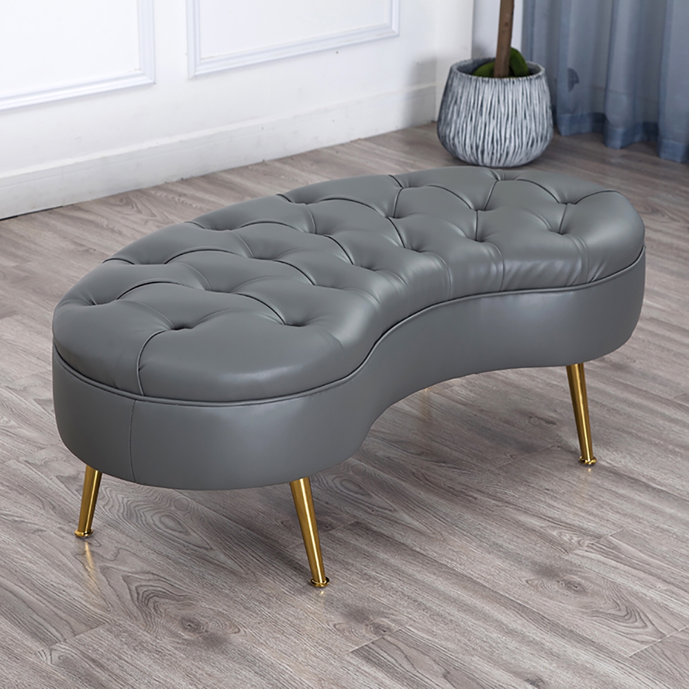 Tufted Bench PU Leather Upholstered Bench in Gold Legs window image