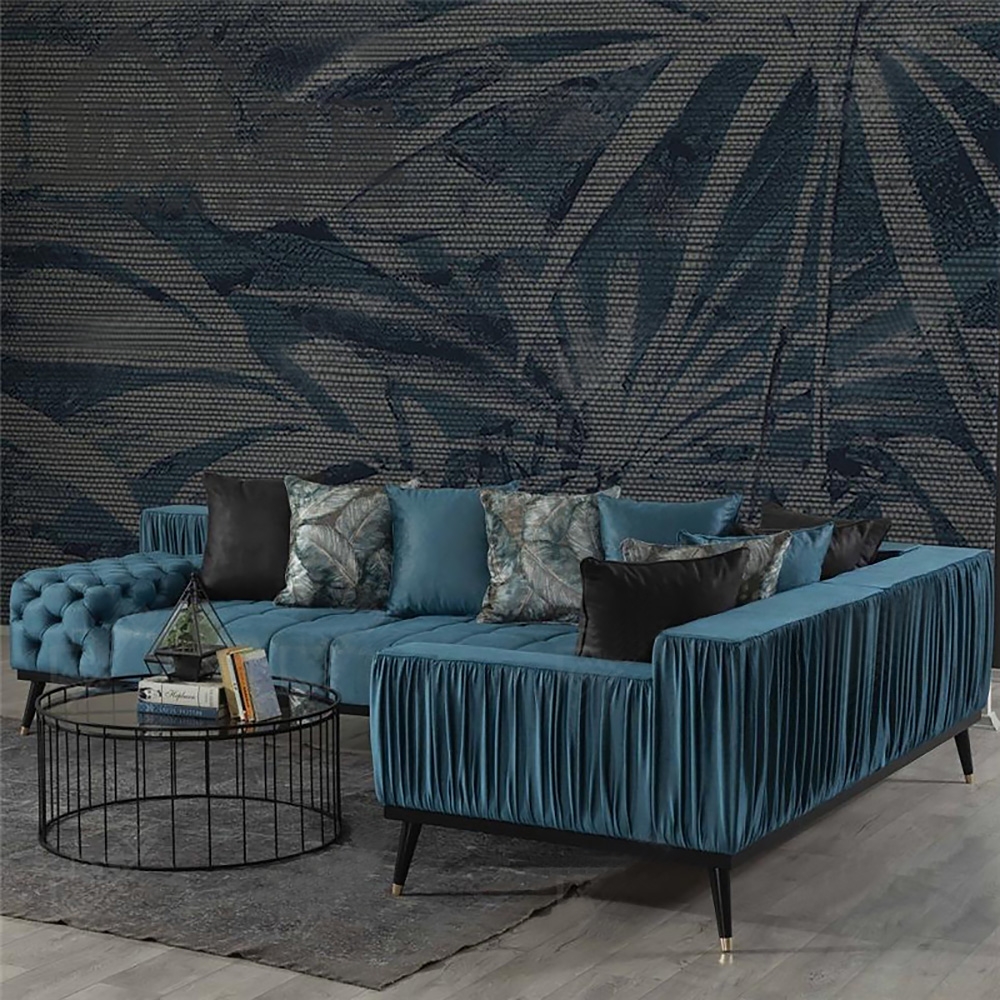 98.4" Modern Blue Velvet Upholstered Sofa 3-Seater Sofa Sectional Sofa window image