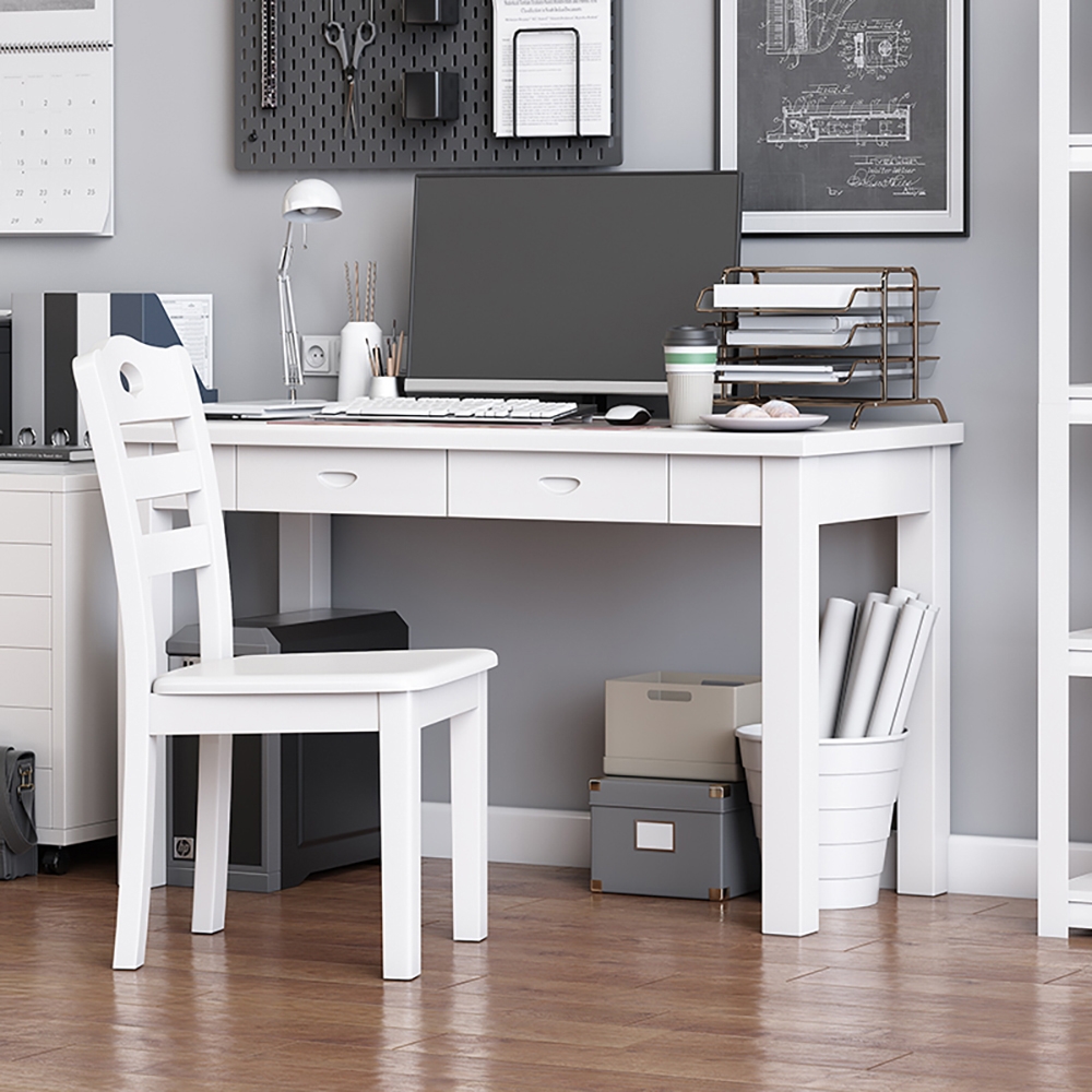 Modern White Rectangular Home Office Desk with Drawers Wooden Desk window image