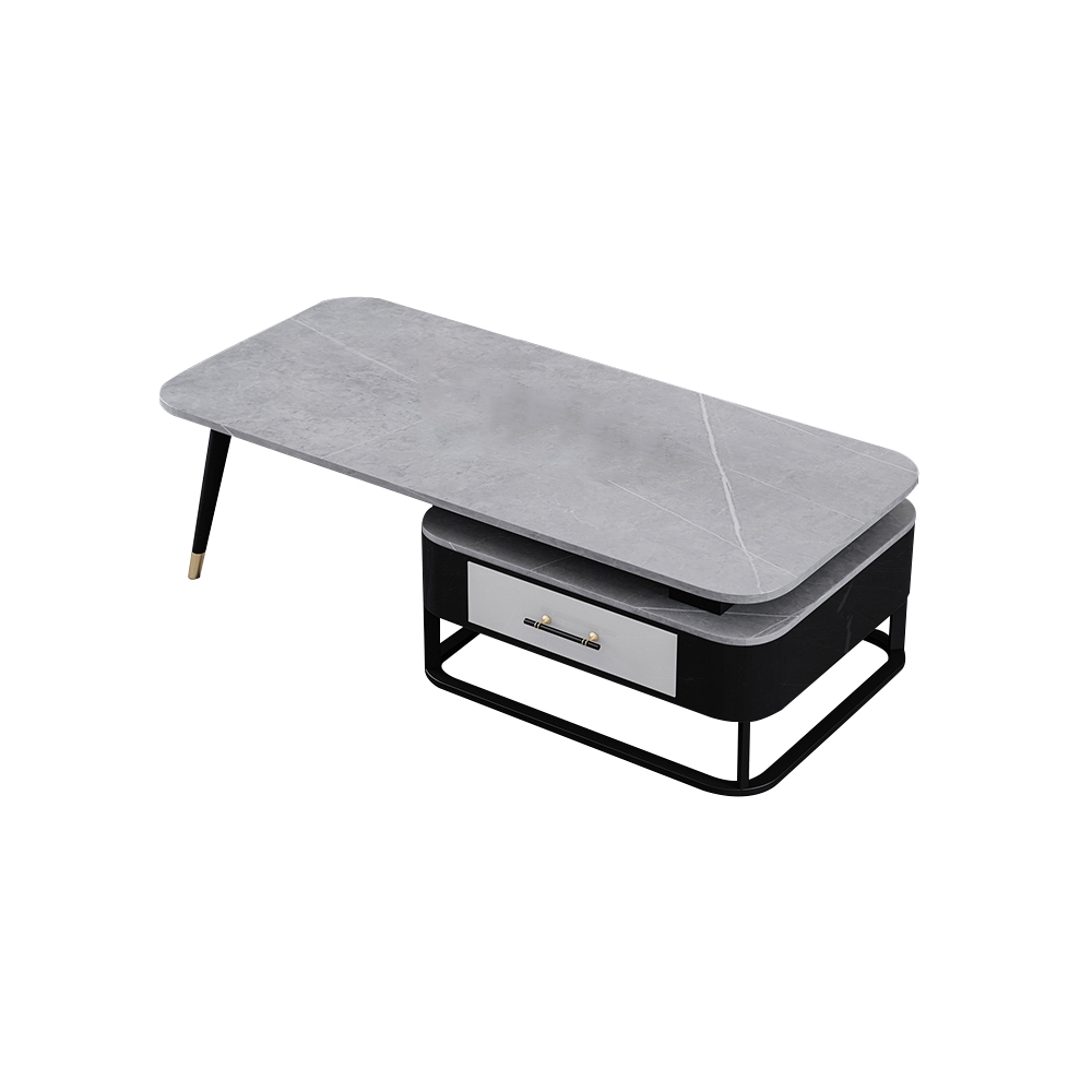 Modern Gray Coffee Table with Drawer Sintered Stone Top & Metal Base window image
