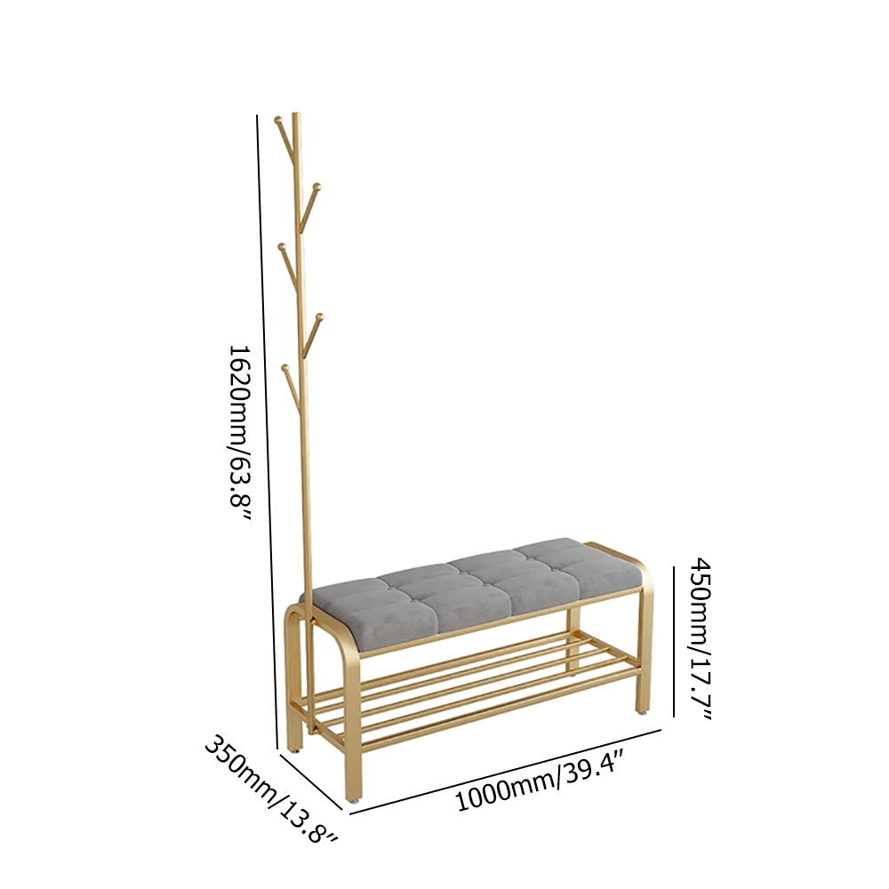 Modern Entryway Upholstery Shoe Bench with Coat Rack window image