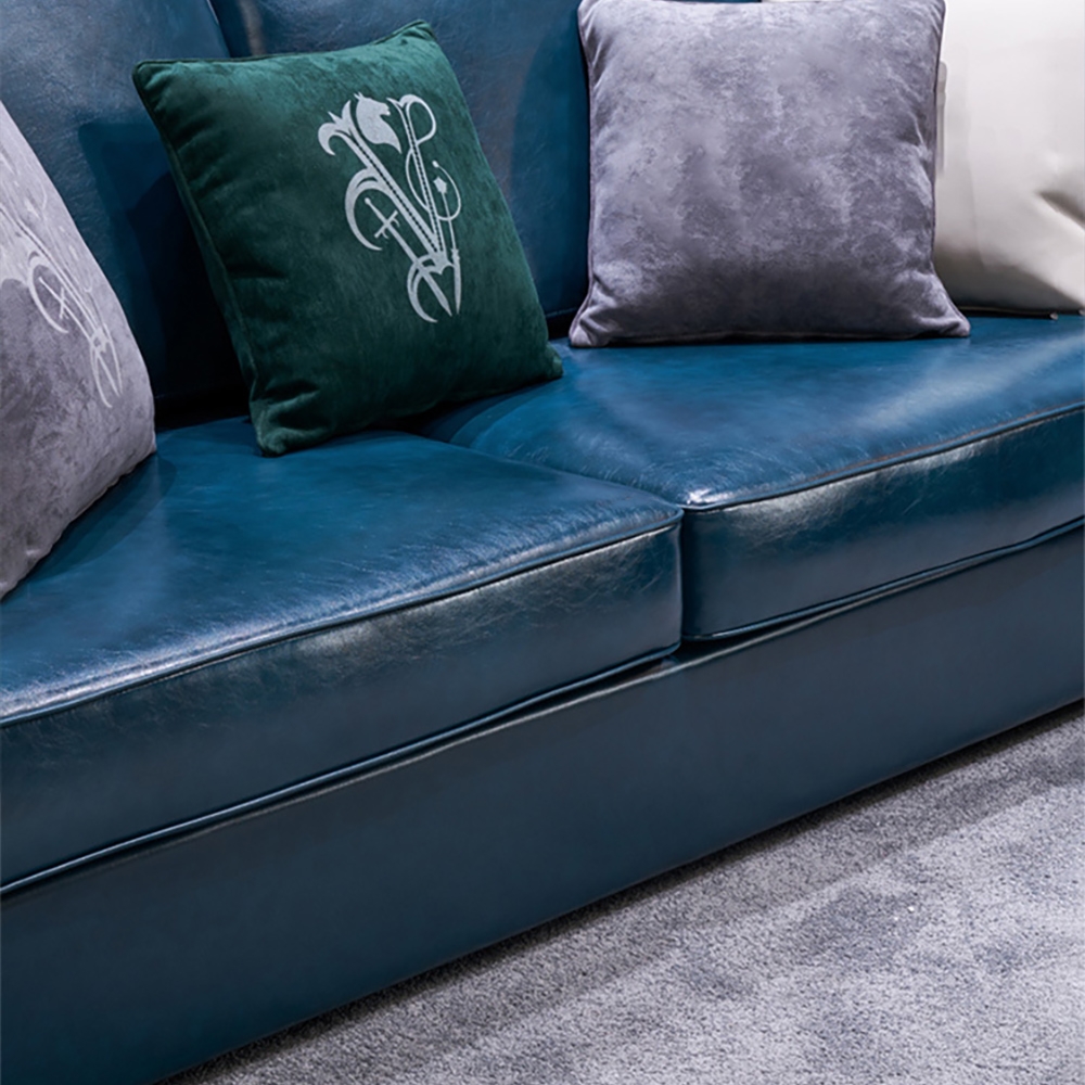 2450mm Retro Upholstered Microfiber Leather Sofa 3-Seater Luxury Sofa with Gold Base window image