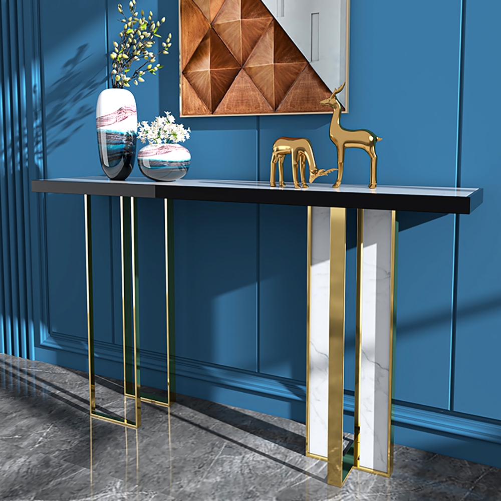 39.4" Narrow Console Table with Sintered Stone Top Metal Frame Entryway Table window image