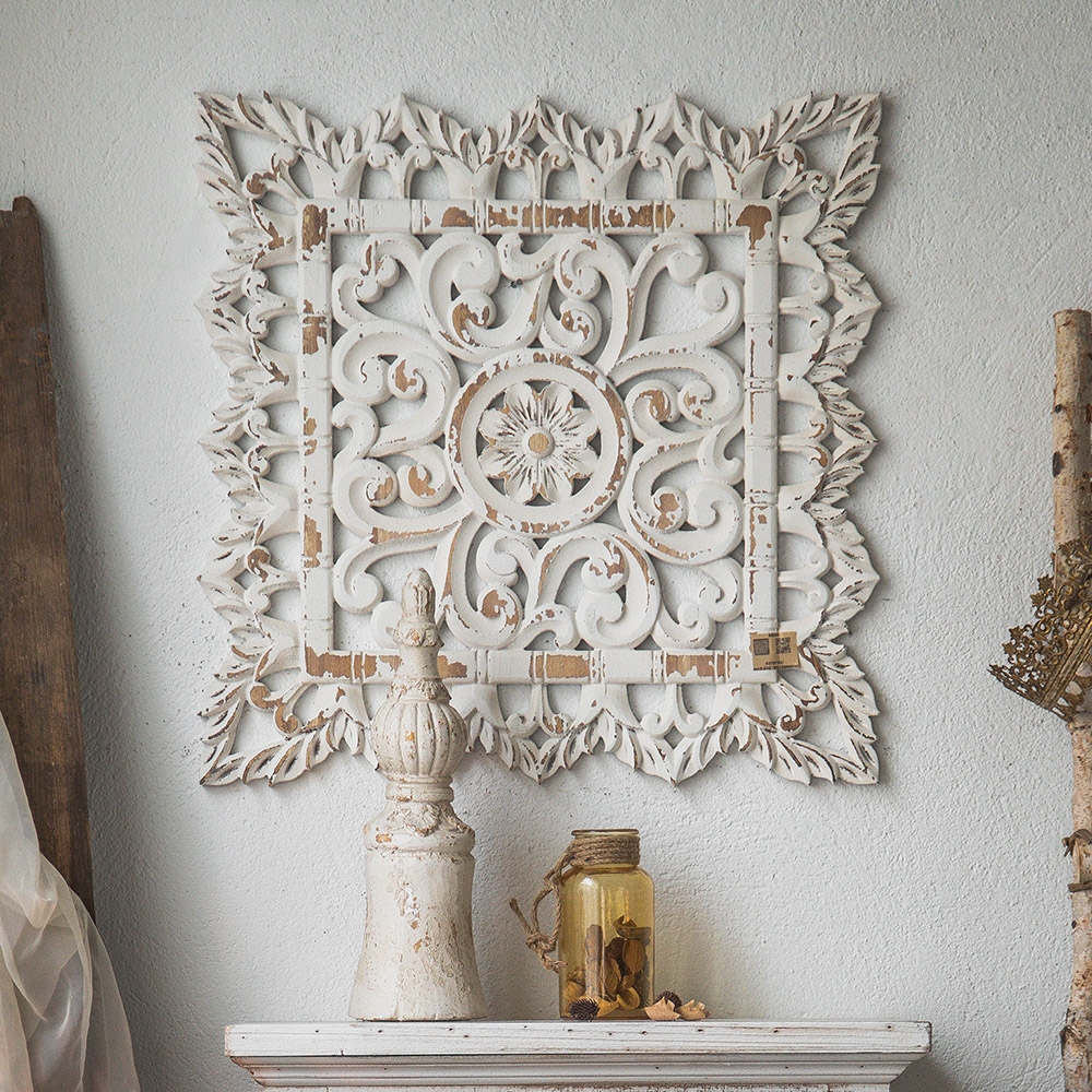 European Style Hollow-Out Carved White Flower Wall Decor Art window image
