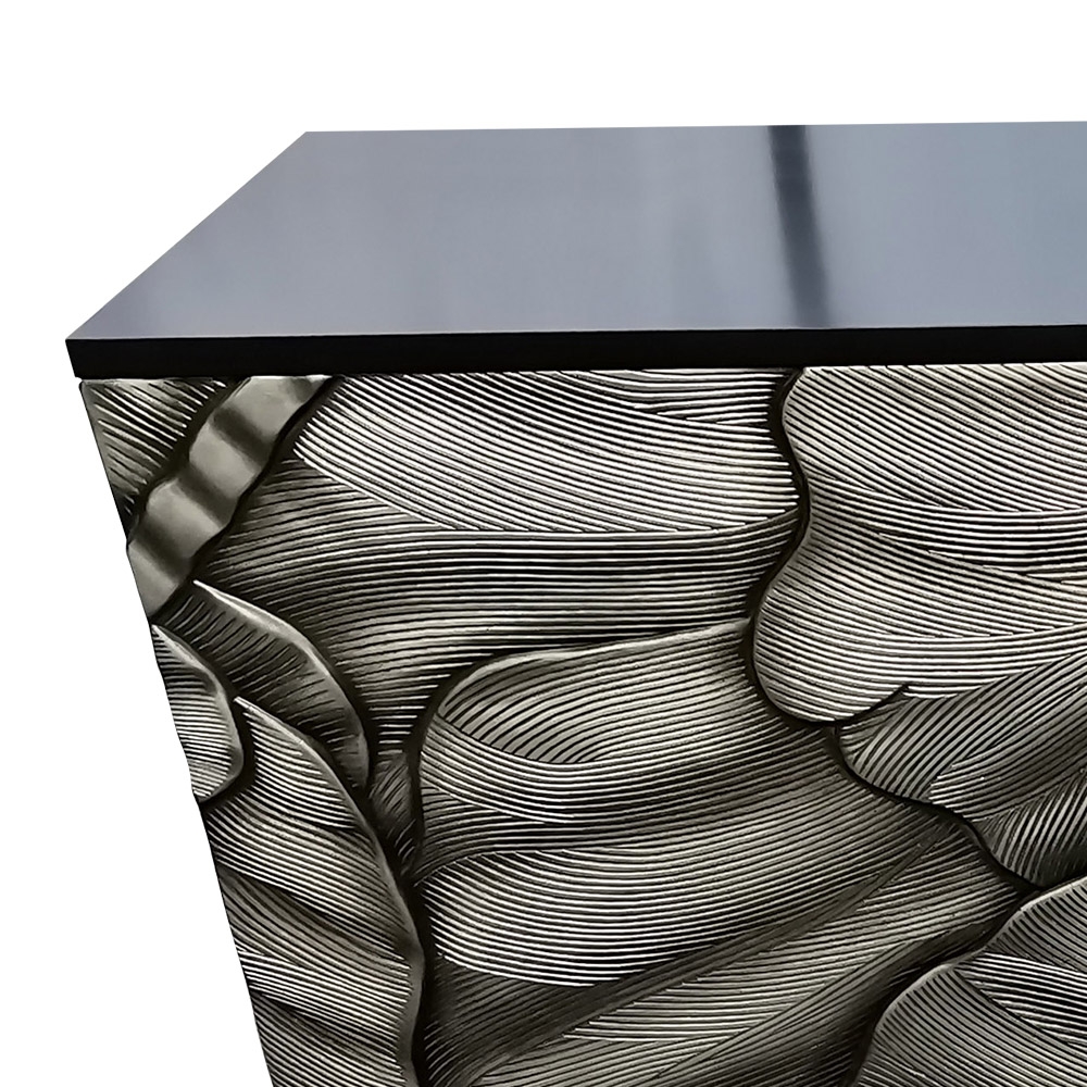 Contemporary Black Sideboard Buffet 3D Patterns 3-Door Cabinet window image