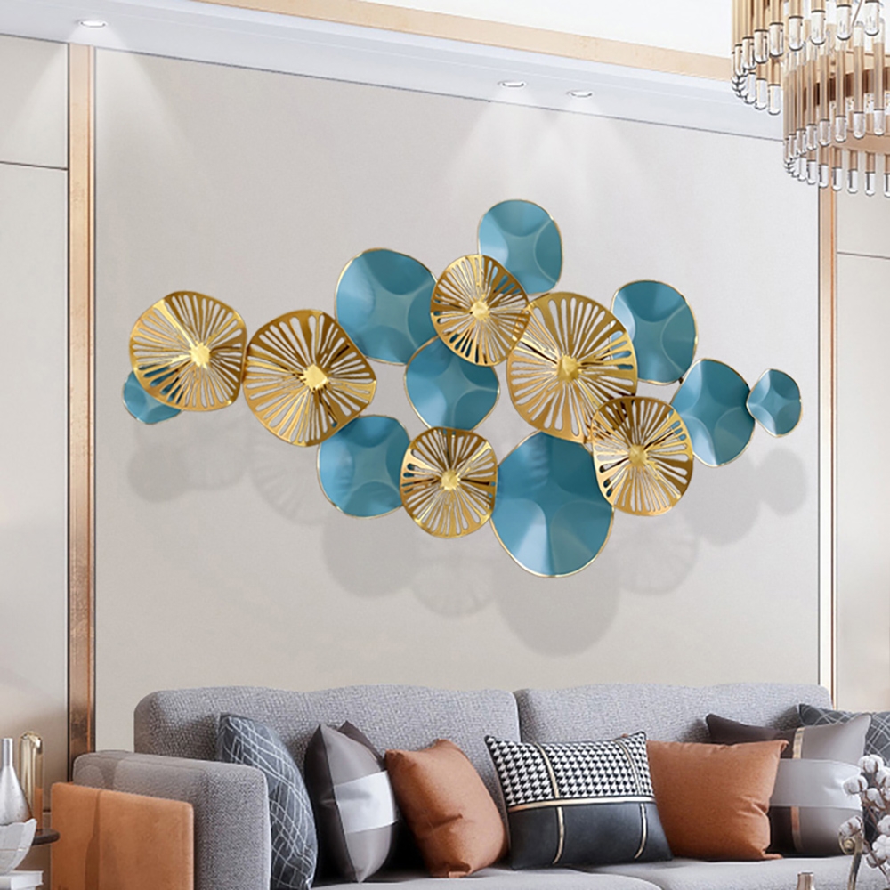 1200mm x 580mm Metal Lotus Leaves Home Wall Art Decor Blue&Gold window image