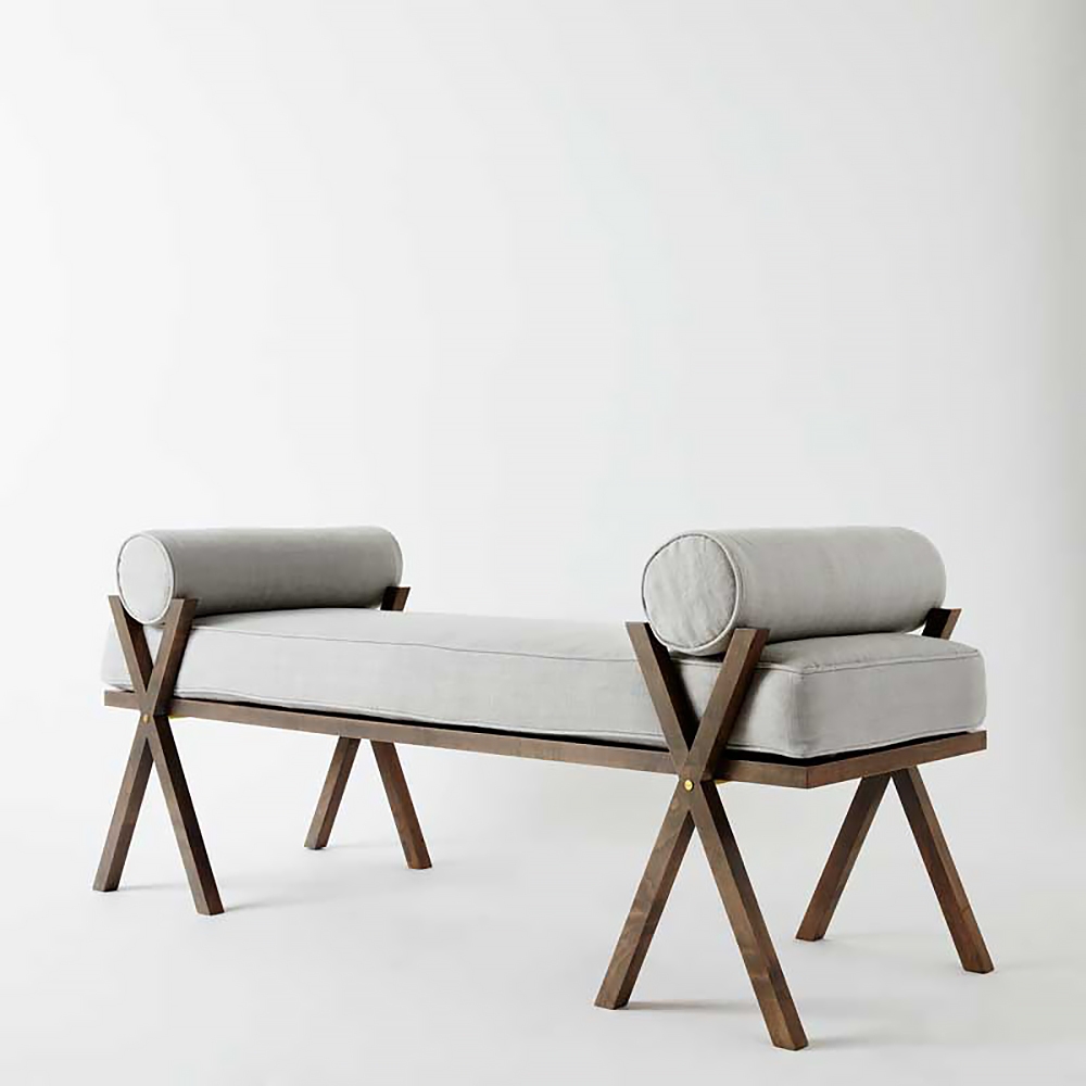 1000mm Retro Grey Bench Upholstered Cotton & Linen Bench Pillow Included window image