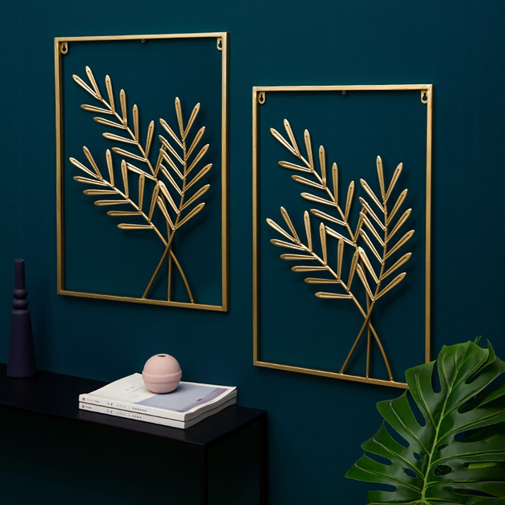 Rectangular Farmhouse Metal Wheat Leaves Home Wall Decor Art window image