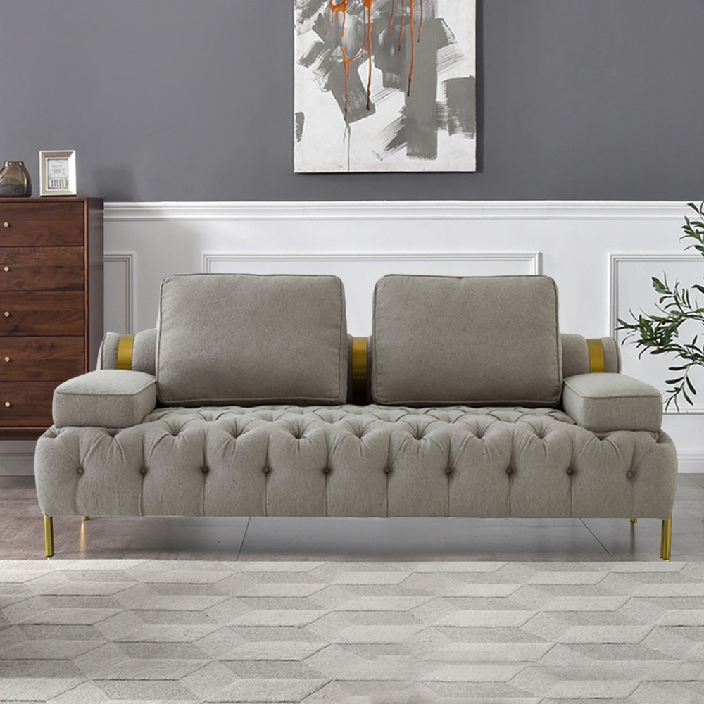 82.7" Mid-century Tufted Velvet Upholstered Sofa 3-Seater Sofa Luxury Sofa window image