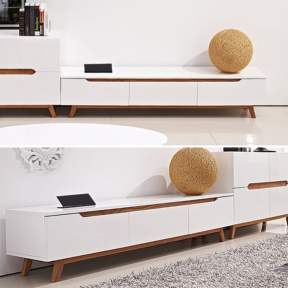 1800mm Nordic Minimalist TV Stand White Lacquered 3-Drawer Media Console window image