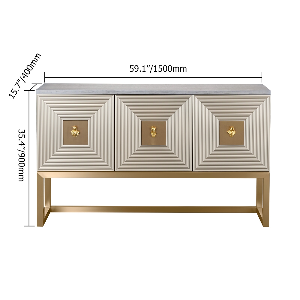 59" Modern Cabinet 3-Door Accent Storage Gold Finish window image