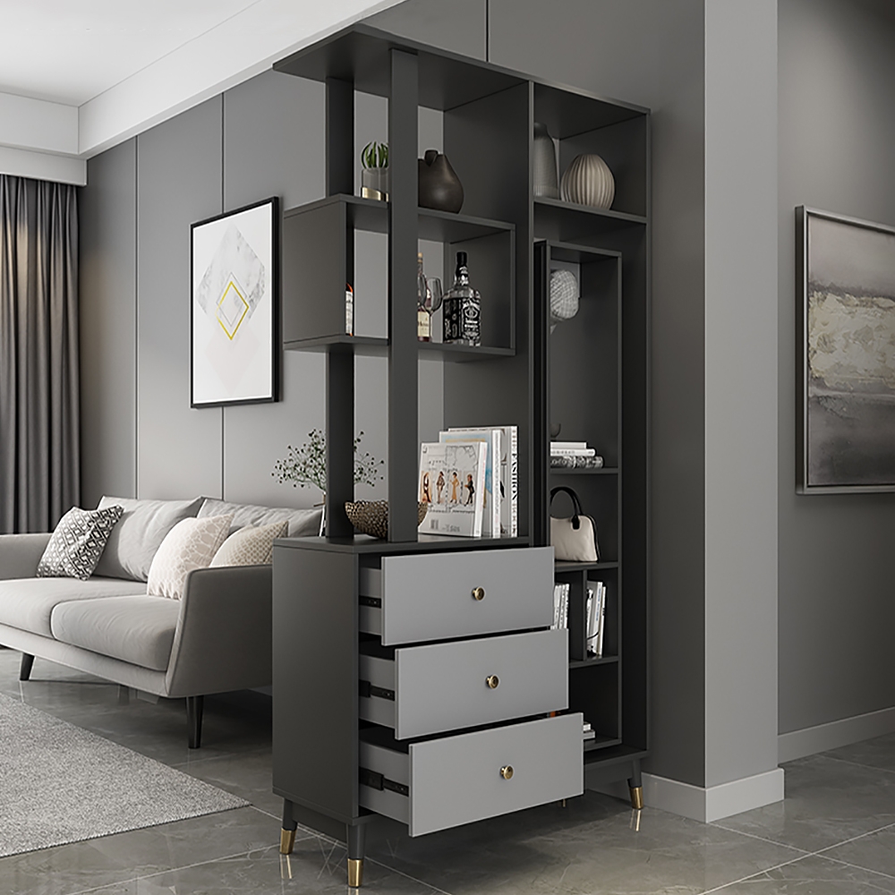 Contemporary Etagere Bookshelf with Drawer Entryway Cabinet window image