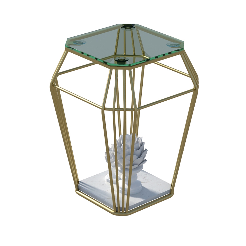 Modern End Table with Tempered Glass Top & Metal Frame in Gold Side Table window image
