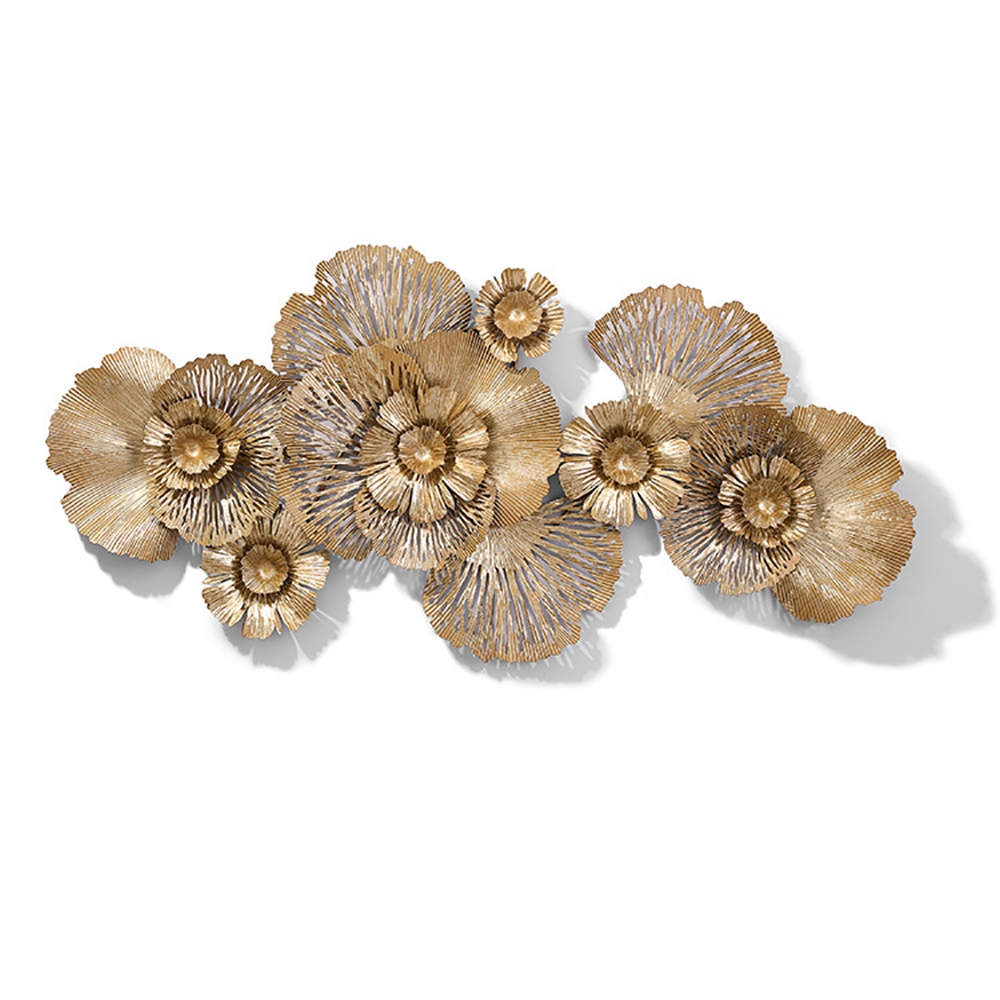 3D Hollow-out Golden Flowers Background Hanging Wall Decor 52"W x 24.3"H window image