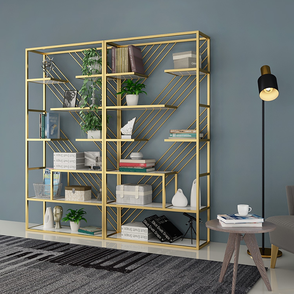 70" Contemporary Etagere Bookshelf in Gold & White window image