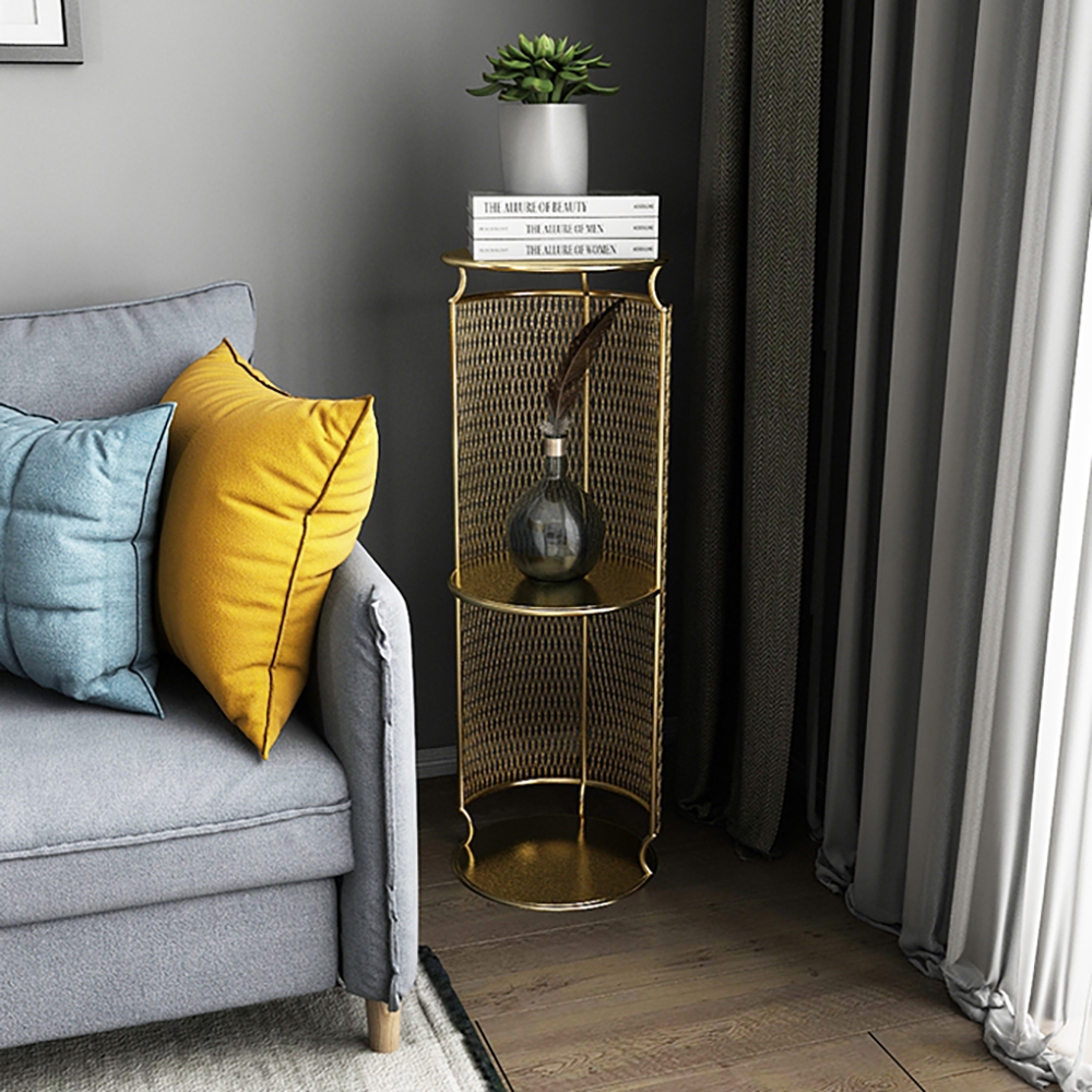 Chic Decor Round Gold Standing Plant Stand with Shelves window image