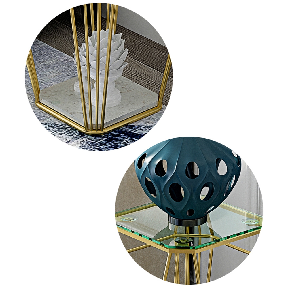 Modern End Table with Tempered Glass Top & Metal Frame in Gold Side Table window image