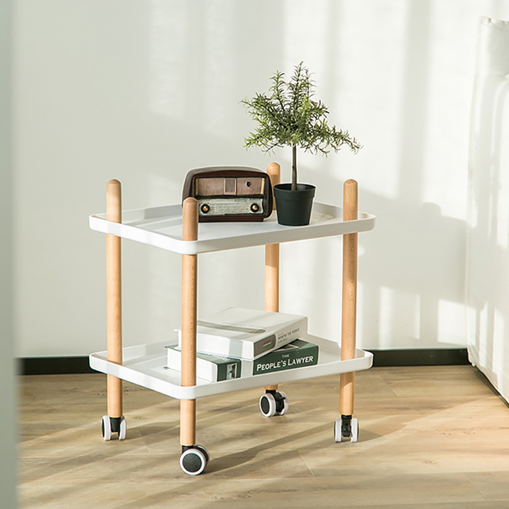 2-Tier Nordic Style Wood Bar Cart Rolling Cart Trolley window image