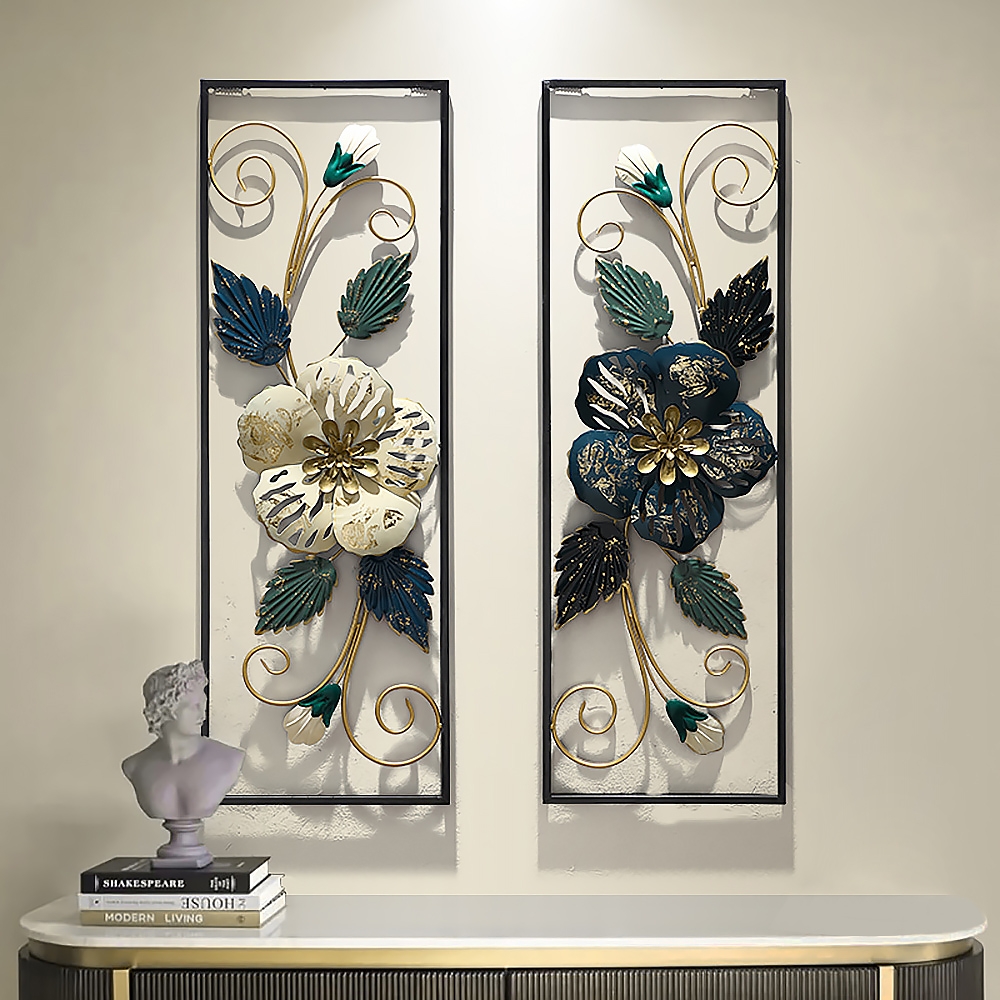 2 Pieces Farmhouse Home Metal Flower Leaf Wall Decor Set window image