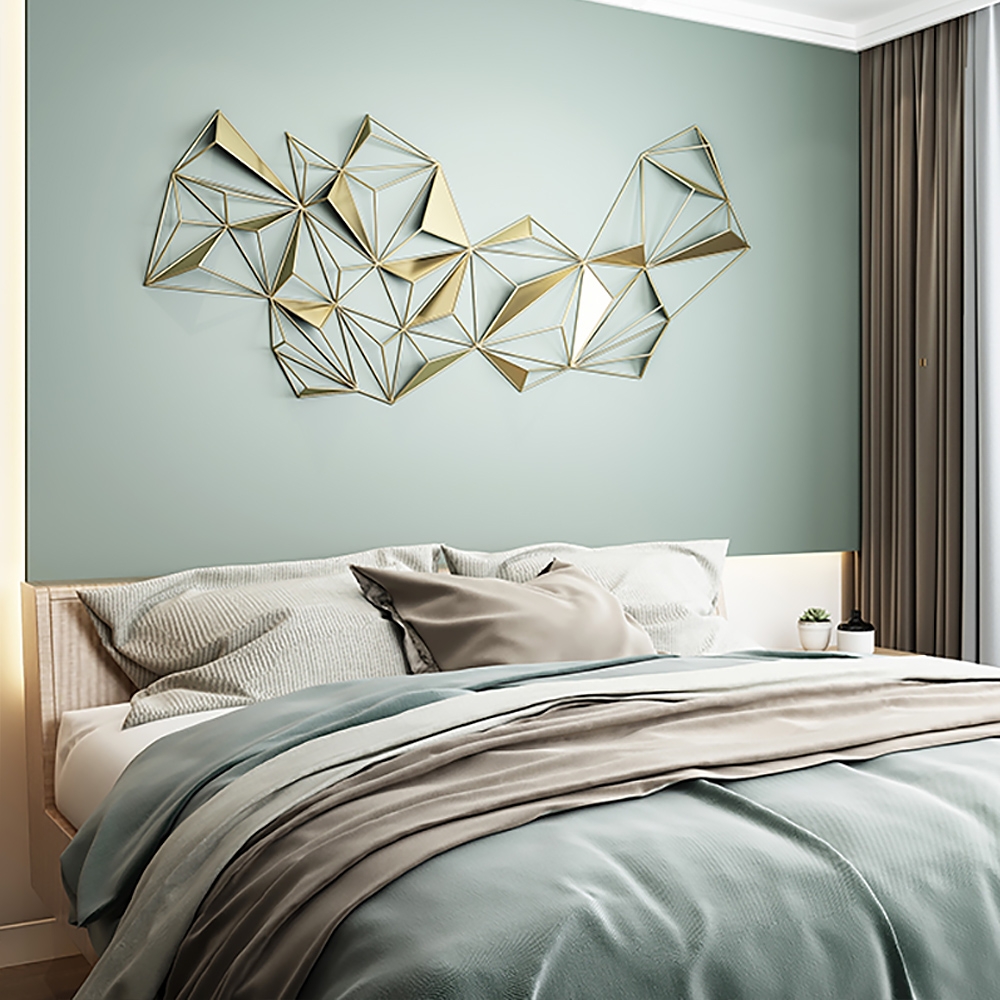 3D Abstract Geometric Golden Metal Patterns Wall Decor window image