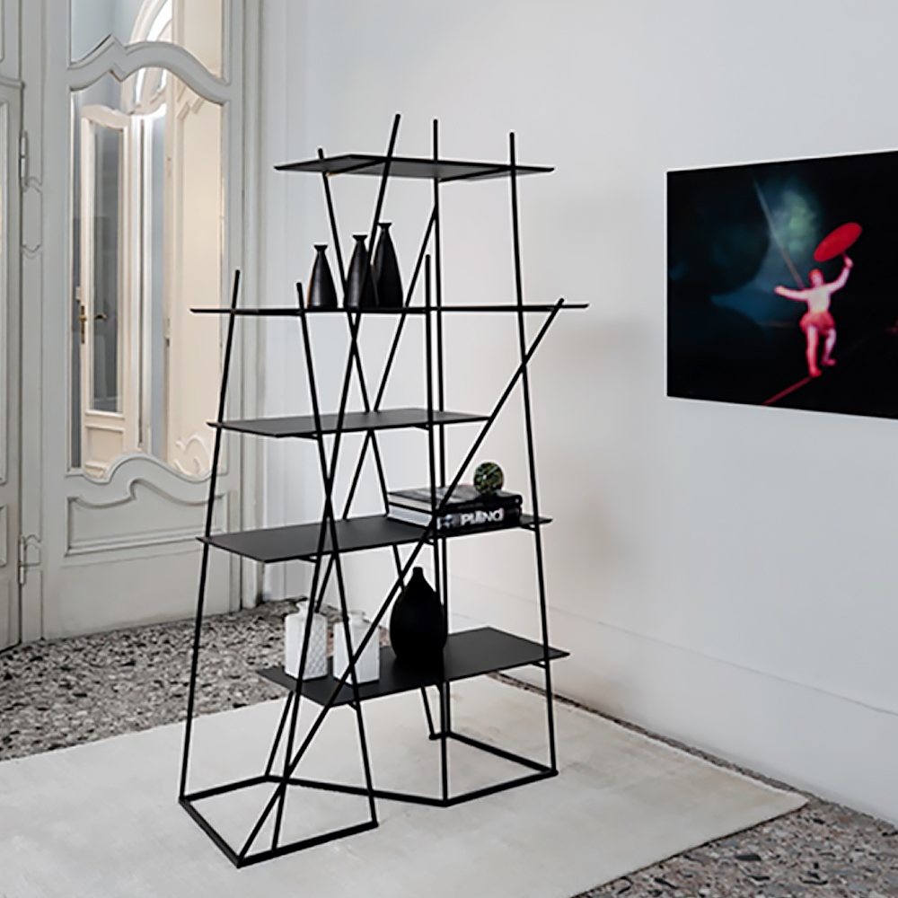 75" Contemporary Abstract 5-Tiered Etagere Bookshelf in Black window image