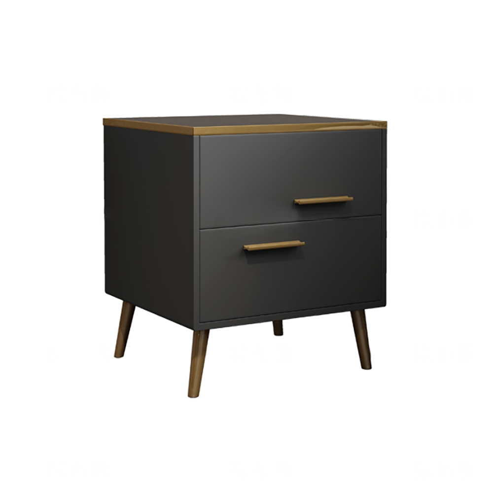 Postmodernism Gray Nightstand PU Leather Upholstered with 2 Drawers in Gold window image