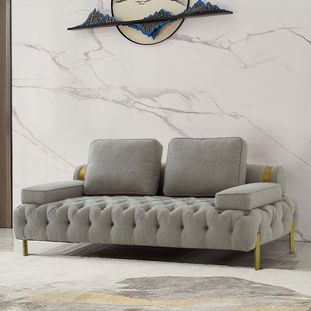 82.7" Mid-century Tufted Velvet Upholstered Sofa 3-Seater Sofa Luxury Sofa window image