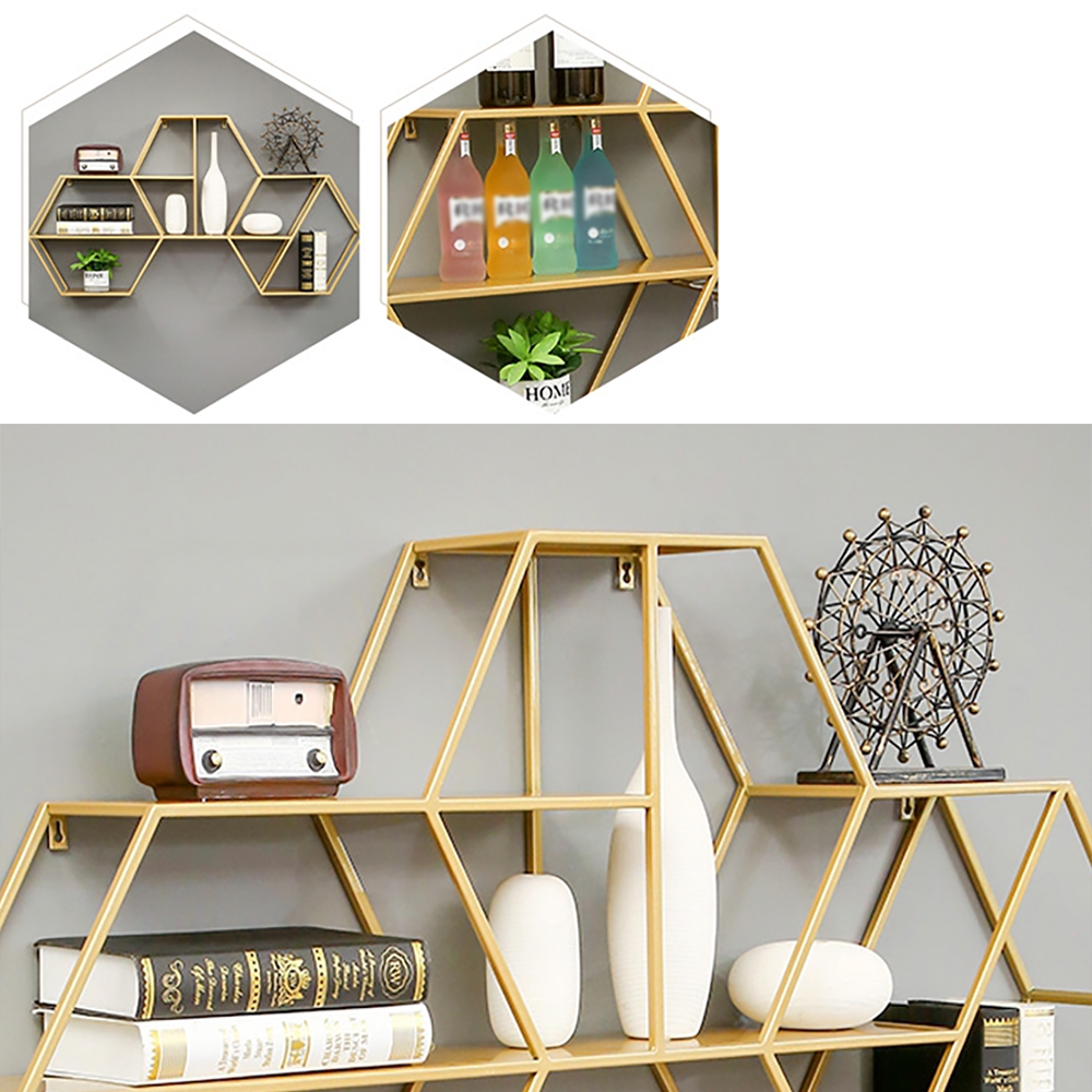 Nordic 3-Hexagon Floating Shelf Decorative Wall Shelf Metal Set window image