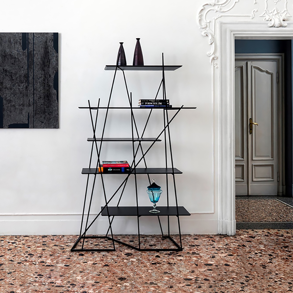 75" Contemporary Abstract 5-Tiered Etagere Bookshelf in Black window image