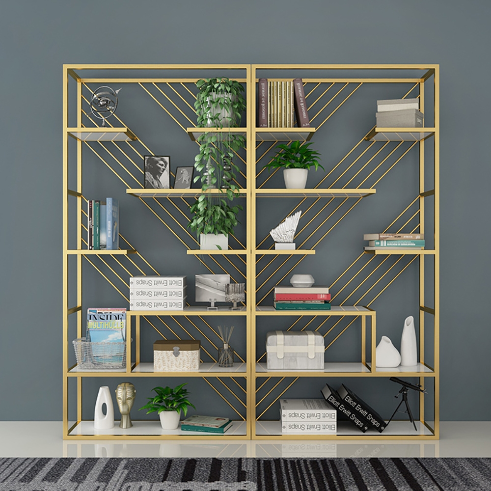 70" Contemporary Etagere Bookshelf in Gold & White window image