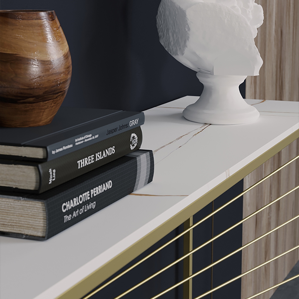 Modern White Narrow Console Table with Sintered Stone Top & Metal Frame window image