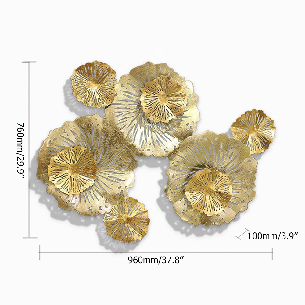 Light Luxury 3D Gold Hollow-out Metal Lotus Flowers Wall Decor window image