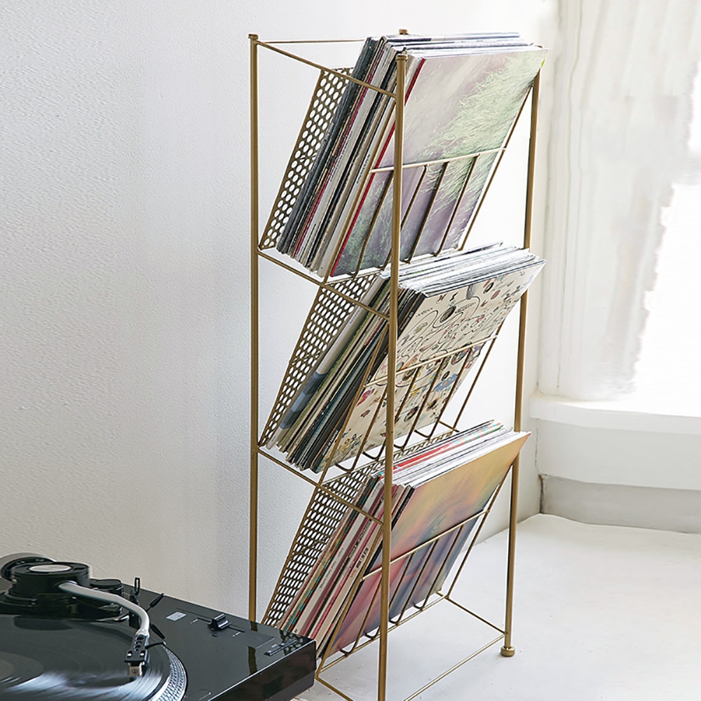 Chic Modern Standing Metal Magazine Rack in Gold window image