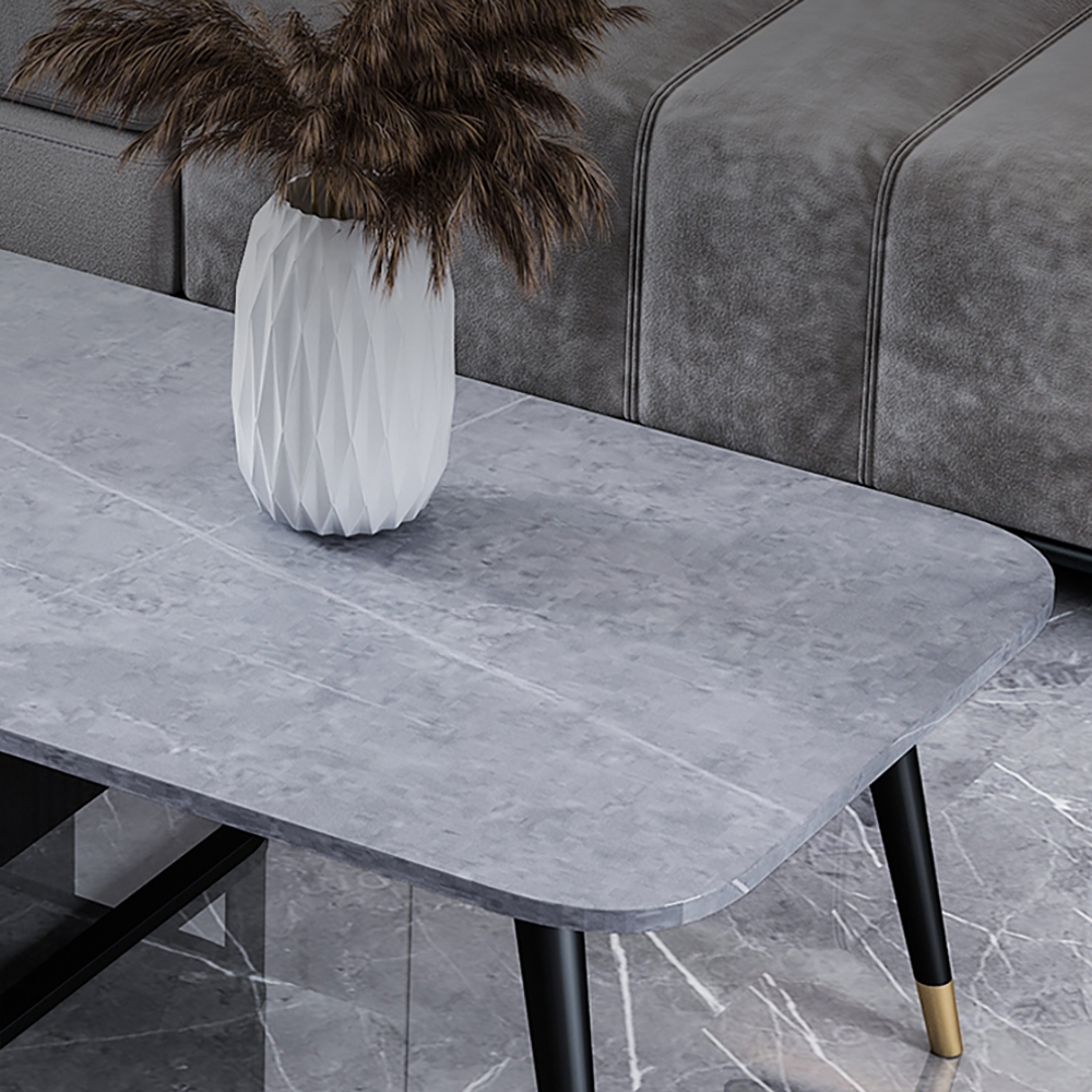 Modern Gray Coffee Table with Drawer Sintered Stone Top & Metal Base window image