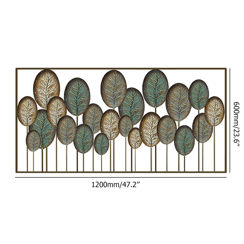 47.2" x 23.6" Farmhouse Creative 3D Rectangular Frame Metal Leaves Wall Decor window image