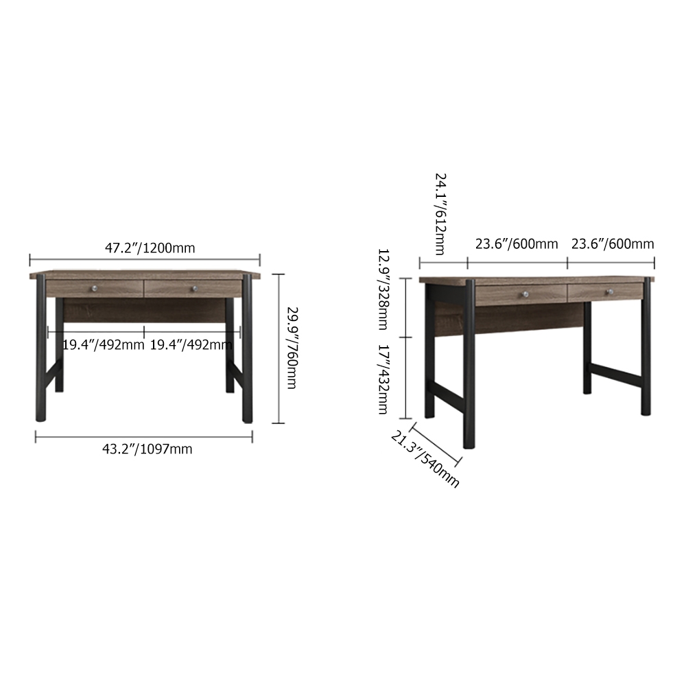 Grey & Black Desk with Drawers Metal Frame Wooden Writing Desk window image