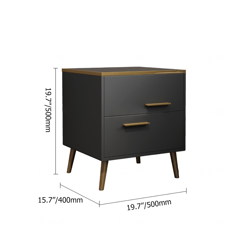Postmodernism Gray Nightstand PU Leather Upholstered with 2 Drawers in Gold window image